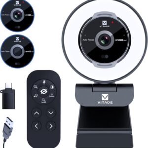 Webcam with Zoom and Remote Control, 1080P 60 FPS Streaming Webcam…