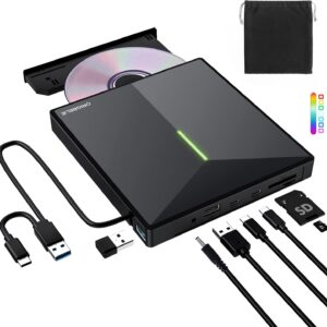 ORIGBELIE External CD DVD Drive with 4 USB Ports and 2 TF/SD Cards…