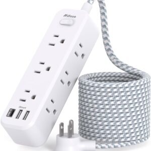 Surge Protector Power Strip, Braided Extension Cord with…