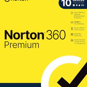 Norton 360 Premium 2024, antivirus software for 10 devices with…