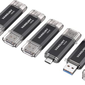 Vansuny 5 Pack 128GB USB C Flash Drive 2 in 1 OTG USB 3.0+US…