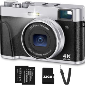 4K digital camera with viewfinder and flash, 48MP camera with autofocus…