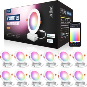 Amico 12 Pack 6-Inch Smart LED Recessed Lights,…