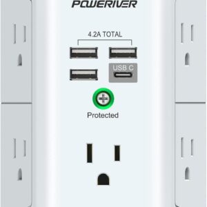 Surge Protector with 4 USB Ports – Multi Outlet Extender for Home Office…