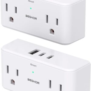 BESHON 【2 Pack】Multi Outlet Splitter, 4 AC Outlet Extender with 100W Power Strip…