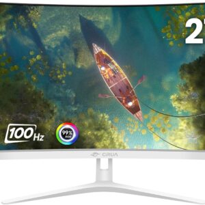 CRUA 27″ Curved White Monitor, Full HD (1920 x 1080P) VA Panel…