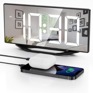 Digital Alarm Clocks for Bedrooms, 8.7 Inch Electronic LED Mirror…