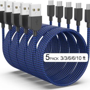 USB Type C Cable, 5 Pack (3/3/6/6/10ft), 3.1A Fast Charging…