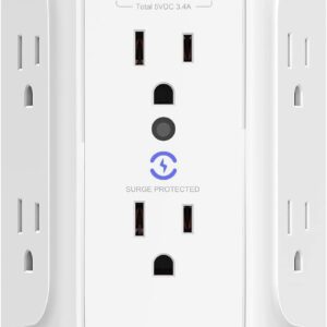 USB Wall Charger, Surge Protector, 6 Outlet Extender with 3 USB Ports, 10A…
