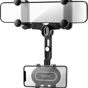 SXhyf Rearview Mirror Phone Holder, 2023 Rotatable & Retractable Car Phone Mount, 1200mAh Battery, 18W Fast Charging, 15W Fast Charger, 12V/24V Car …