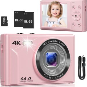 Digital Camera, 64MP 4K UHD Vlogging Camera for YouTube with…