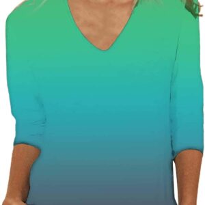 Women's Basic T-Shirts, V Neck, Floral Print, 3/4 Sleeve, Workout…