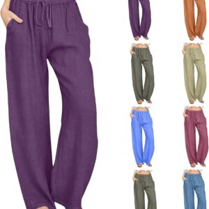 Women's Summer Long Pants Drawstring Elastic Waist Wide Leg…