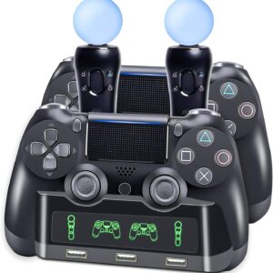 PS4 Controller Charging Station, 4 in 1 PS Motion Move Charging Station…