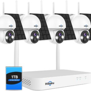 Hiseeu Wireless Outdoor Solar Camera System, 4PCS 4MP Home B…