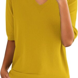 Women's Round Neck Sweater Tops 2024 Short Sleeve Cashmere Ble…