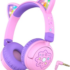 iClever Kids Headphones with Cat Ear, LED Light, 85 dBA Safe Voice…