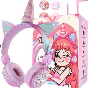 Unicorns Kids Headphones with Microphone for School/Travel, 95 dB Volume…