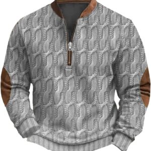 Half-zip sweater Vintage long-sleeved sweatshirt Patch on the elbow…