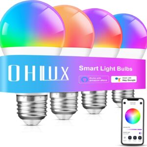 OHLUX Smart WiFi & Bluetooth Alexa Light Bulbs, 10W (100W Eq…