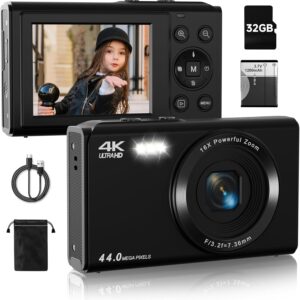 Upgrade Digital Camera, FHD 4K 44MP Autofocus Digital Point…