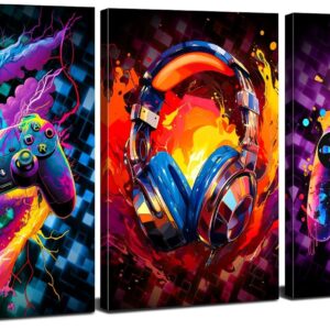 3 Pieces Cool Gaming Wall Art Retro Video Game Watercolor Poster…