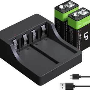 LP 9V Rechargeable Batteries with Charging Station – 2 Pack…