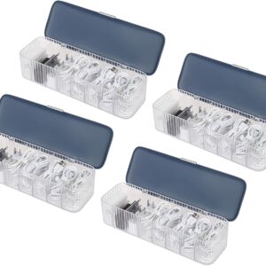 4 Pack Blue Plastic Battery Organizer Boxes with Lid and Wire…