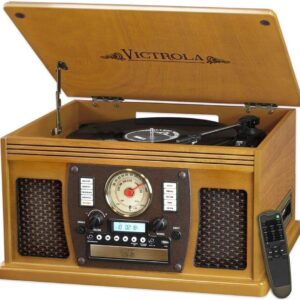 Victrola 8-in-1 Bluetooth Turntable and Media Center,…