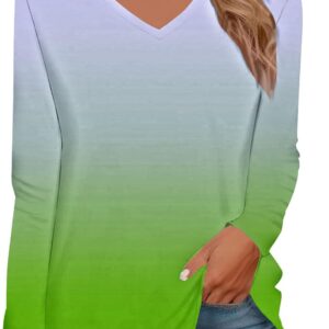 Long spring sleeve tops for women V Casual Boho Top Neck …