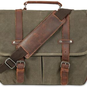 Vintage Genuine Leather Waxed Canvas Briefcase Large Handbag…