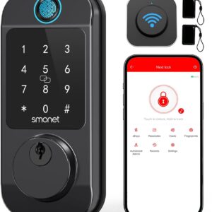 Smart WiFi Deadbolt Locks: SMONET Fingerprint Front Door Lock…