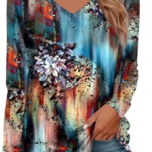 Women's Long Sleeve Blouses Fashion Long Sleeve V Neck Lo…