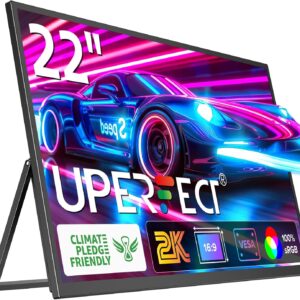 UPERFECT 22″ 2K portable monitor with VESA and 180° adjustable stand…