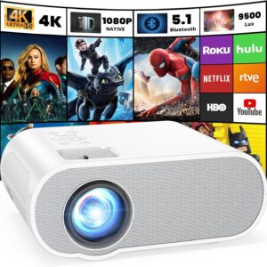 Projector, 1080P Full HD Native Bluetooth Projector with Spe…