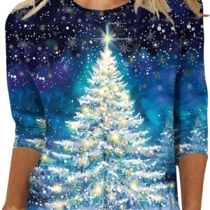 2024 Women's Christmas Shirts Wine Glass Print 3/4 Sleeve…