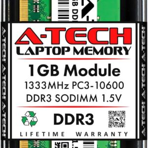 A-Tech 1GB DDR3 1333MHz PC3-10600 CL9 SODIMM 1.5V 204-Pin No…