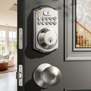 View with a keyless entrance lock with 2 -door knobs, keyboard door …