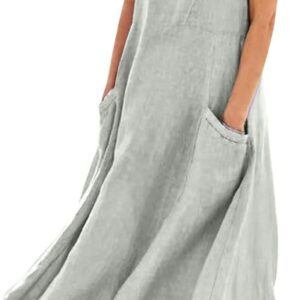 Cotton linen maxi dress for women 2025 Summer without sleeves PLU …