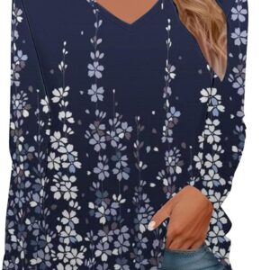 Long sleeve tops for women 2025 V Boho Casual Boho Neck …