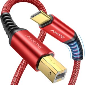 Ainope USB B A USB C Printer cable 6.6 feet red, braided nylon …