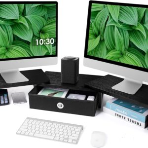 Dual Monitor Stand Ciser with Metal Drawer and Leg, Large Computing …