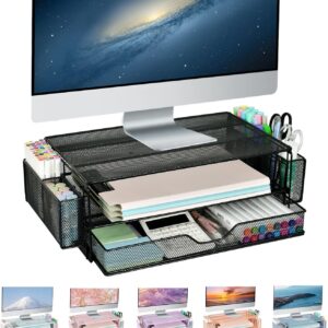 Aupsen 2 levels computer monitor is with a drawer and 2 penc …