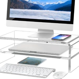 Clear Acrylic Monitor Stand Riser 2 Tier, 5.12 Inches High C…
