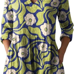 Linen shirts for women Summer V Neck Vintage Floral Boho Top …