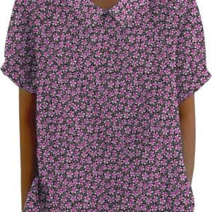 Women's linen shirt, summer clothes with elegant informal floral print …