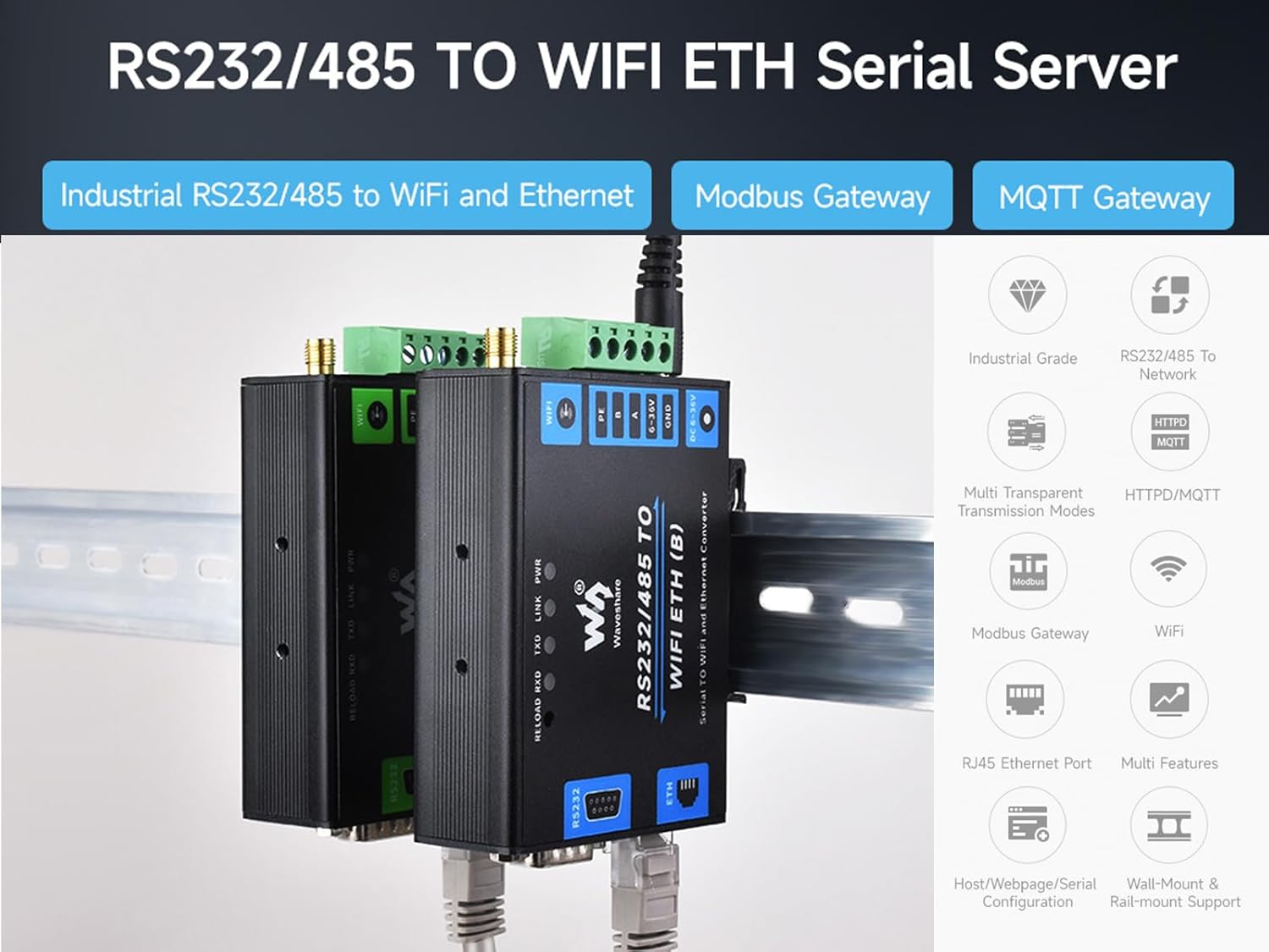 RS232/485 A WIFI Poe Ethernet Serial Server Converter, Modb ... - Image 2