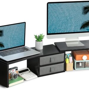 Teamix Dual Monitor Stand Riser with 2 drawers and a …