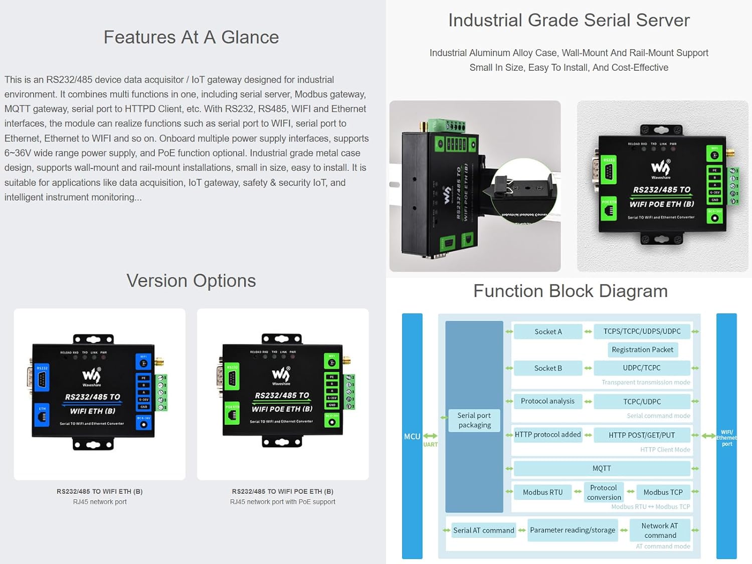 RS232/485 A WIFI Poe Ethernet Serial Server Converter, Modb ... - Image 3