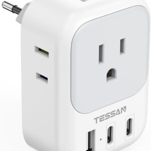 Tessan's European travel plug adapter, feeding adapter type C Wi …